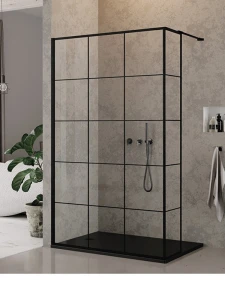 ścianka szklana NEW MODUS BLACK walk-in 140x200 szkło czyste Active shield- wzór krata