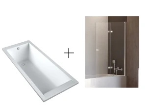 CALDO SCHEDPOL Wanna akrylowa SLIM w technologii STANDARDOWEJ, laminowana 170x70x37 + Parawan wannowy CALDO 100X140 uchylne szkło czyste 6mm z powłoką PRAWY