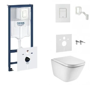 Zestaw Grohe Rapid stelaż WC 5w1 Skate Cosmopolitan biały przycisk + Roca Gap miska WC wisząca Rimle