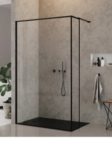 ścianka szklana NEW MODUS BLACK walk-in 120x200 szkło czyste Active shield- wzór ramka