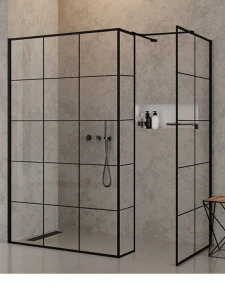 ścianka szklana NEW MODUS BLACK walk-in 100x200 szkło czyste Active shield- wzór krata