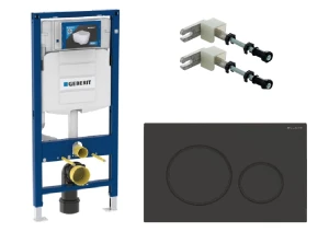 Duofix do wiszących misek WC, 112 cm + wsporniki + Sigma20 Przycisk uruchamiający Czarny mat / czarny połysk / czarny mat