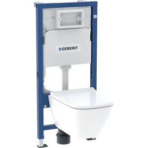 WC Geberit, 112 cm, ze spłuczką podtynkową Delta 12 cm, wolnostojącą, wisząca miska WC Smyle Square Rimfree