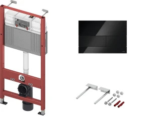 TECEbase - stelaż podtynkowy do WC ze spłuczką Base + wsporniki + TECEsquare Przycisk spłukujący ze szkła do WC SZKŁO CZARNE PRZYCISK CZARNY