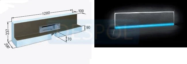 KESSEL - SCADA LED Moduł do zabudowy 1200x200 z odpływem ściennym czerwony i pokrywą do wklejenia pł