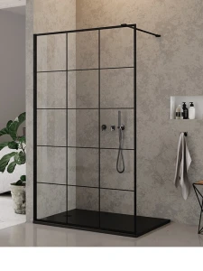 ścianka szklana NEW MODUS BLACK walk-in 130x200 szkło czyste Active shield- wzór krata