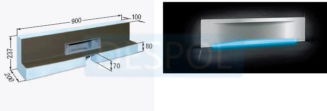 KESSEL - SCADA LED Moduł do zabudowy 900x200 z odpływem ściennym czerwony i pokrywą Wave KOLOR RGB