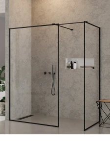 Kabina prysznicowa NEW MODUS BLACK walk-in 130x90x200 szkło czyste 8 mm Active Shield wzór ramka