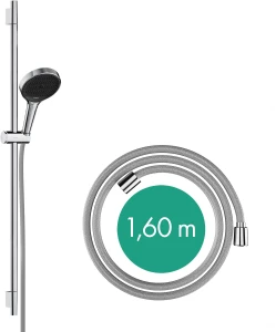 Rainfinity Zestaw prysznicowy 130 3jet z drążkiem S Puro 90 cm PushSlider i tekstylnym wężem prysznicowym Designflex 160 cm Chrom