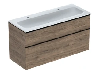 Zestaw: umywalka meblowa iCon slim, z szafką pod umywalkę, dwoma szufladami i zestawem odpływowo-przelewowym do umywalki: 120cm, orzech hickory / melaminowa struktura drewna, lava / matowy