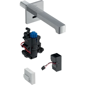 Bateria umywalkowa Geberit Brenta, ścienna, zasilanie sieciowe, do podtynkowej skrzynki funkcyjnej, z mieszaczem termostatycznym, L=17cm, chrom,