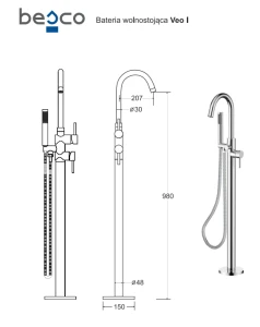 VEO II bateria wannowa wolnostojąca Slim Easy-Fix czarny matt