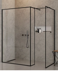 ścianka szklana NEW MODUS BLACK walk-in 90X200 szkło czyste Active shield- wzór ramka