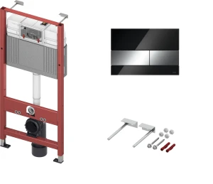 TECEbase - stelaż podtynkowy do WC ze spłuczką Base + wsporniki + TECEsquare Przycisk spłukujący ze szkła do WC SZKŁO CZARNE PRZYCISK CHROM POŁYSK