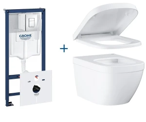 Komplet: Zestaw instalacyjny Rapid SL 5 w 1 z Grohe Euro Ceramic, Miska WC wisząca, Deska