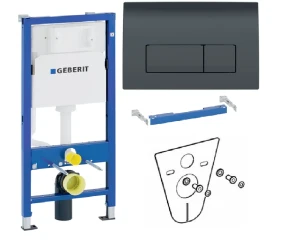 Duofix do wiszących misek WC, 112 cm + wsporniki + mata + przycisk czarny połysk