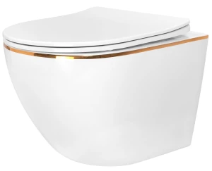 Misa Wisząca WC Bezrantowa 49cm z deską Carlo Mini Gold Edge