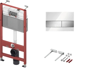 TECEbase - stelaż podtynkowy do WC ze spłuczką Base + wsporniki + TECEsquare Przycisk spłukujący ze szkła do WC SZKŁO BIAŁE PRZYCISK STAL SZLACHETNA SZCZOTKOWANA