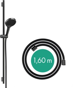 Rainfinity Zestaw prysznicowy 130 3jet z drążkiem S Puro 90 cm PushSlider i tekstylnym wężem prysznicowym Designflex 160 cm Czarny Matowy